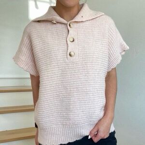 NWT FRNCH Sweater/Vest Women's Size M Pink Meggy Knit Oversized Short Sleeve